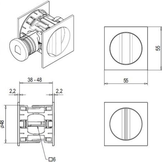 Slot enkelzijdig opening vierkant mat zwart